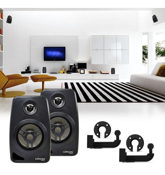 Imagem de Kit 2 Caixa De Som Acustica Alto Falante Audio Potente Orion Parede Teto Com Suportes