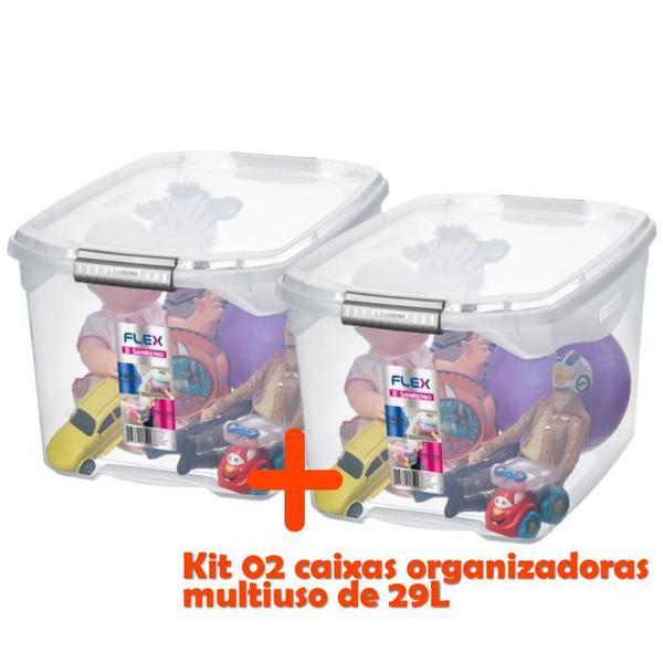 Imagem de Kit 2 Caixa Organizadora 29l Multiuso Porta Utensílios Closet Roupas Brinquedo - Sanremo