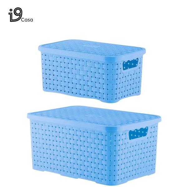 Imagem de Kit 2 Caixa Organizadora Rattan 4 e 10 Litros com Tampa Plástica Cesto Organizador 4 e 10L Várias Cores New Plastic