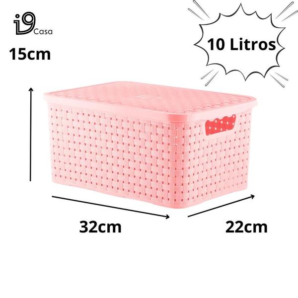 Imagem de Kit 2 Caixa Organizadora Rattan 4 e 10 Litros com Tampa Plástica Cesto Organizador 4 e 10L Várias Cores New Plastic