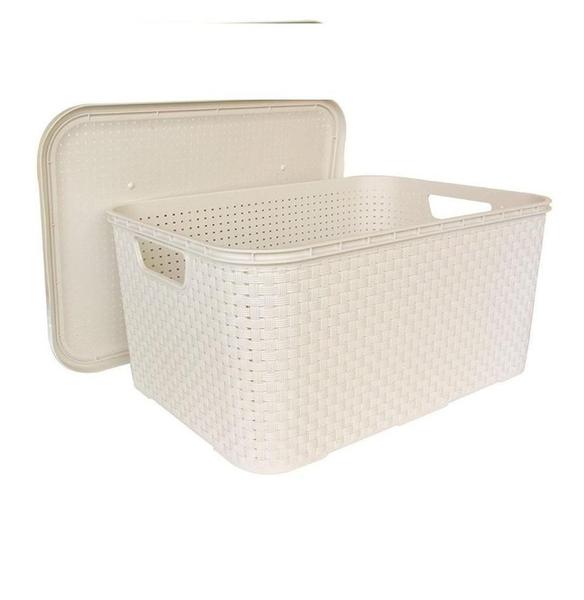 Imagem de Kit 2 Caixa Organizadora Rattan Branco Com Tampa 7L Arqplast