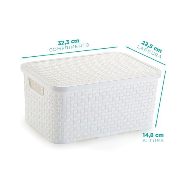 Imagem de Kit 2 Caixa Organizadora Rattan Médio Branco Com Tampa 8 L