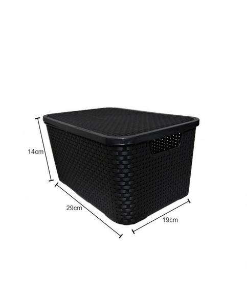 Imagem de Kit 2 Caixa Organizadora Rattan Preto Com Tampa 7L Arqplast