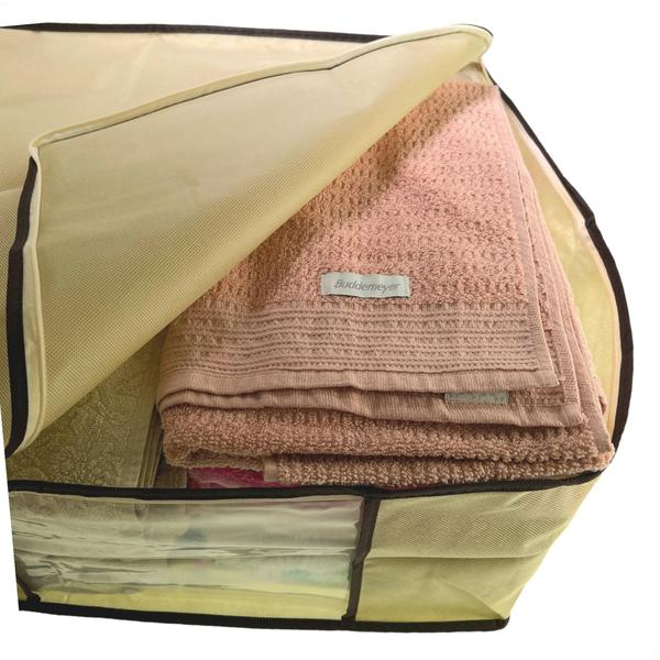 Imagem de Kit 2 Caixa Organizadora Roupas Multiuso Toalha Lençóis Roupa De Cama Em Tnt Dobrável 45x45x20cm