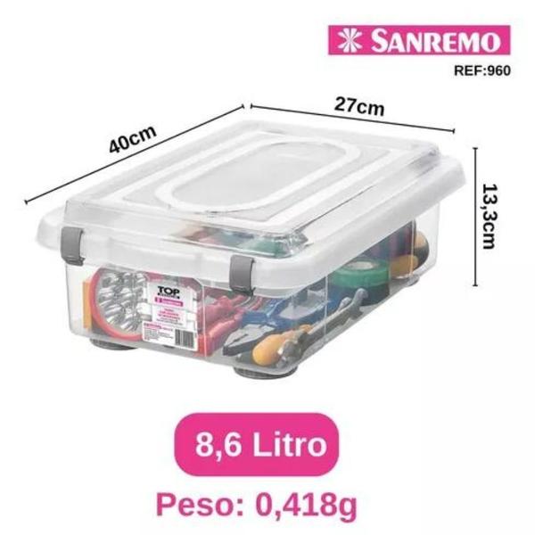 Kit 2 Caixa Organizadora Transparente 8,6 Litros Sanremo Imagem de Kit 2 Caixa Organizadora Transparente 8,6 Litros Sanremo