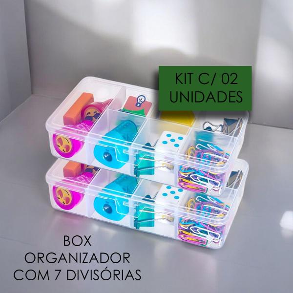 Imagem de Kit 2 Caixa Organizadora Transparente Com 7 Divisórias P Ref 488