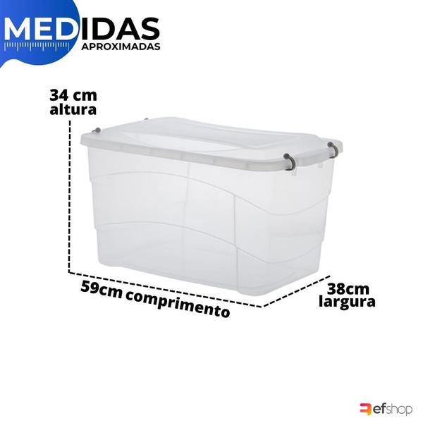 Imagem de Kit 2 Caixa Organizadora Transparente Plástica Multiuso Pratic Box 90 L