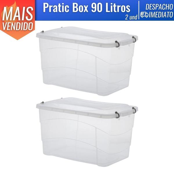 Kit 2 Caixa Organizadora Transparente Plástica Multiuso Pratic Box 90 L - Paramount Imagem de Kit 2 Caixa Organizadora Transparente Plástica Multiuso Pratic Box 90 L