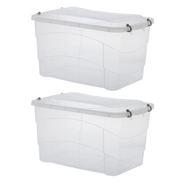 Kit 2 Caixa Organizadora Transparente Plástica Multiuso Pratic Box 90 L - Paramount Imagem de Kit 2 Caixa Organizadora Transparente Plástica Multiuso Pratic Box 90 L