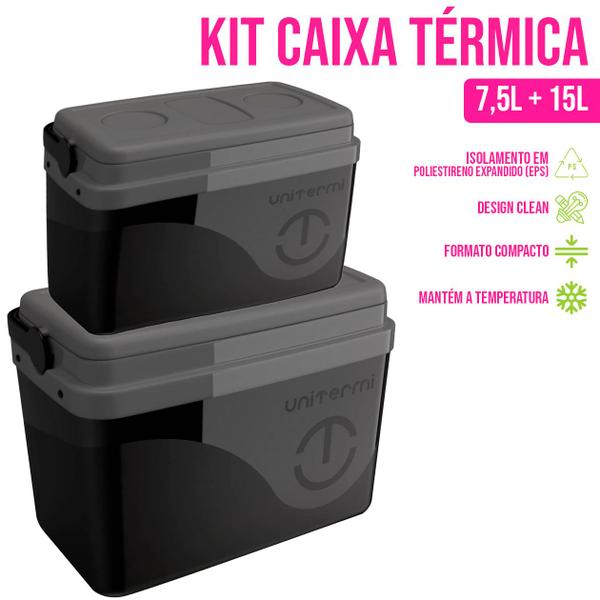 Imagem de Kit 2 Caixa Térmica Cooler 7.5L + 15L C/ Alça Praia Pesca Camping - Unitermi