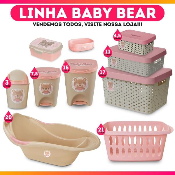 Imagem de Kit 2 Caixas Cesto Organizador Baby Bear Rosa Azul 11L Trama Rattan Infantil Quarto Criança - Usual