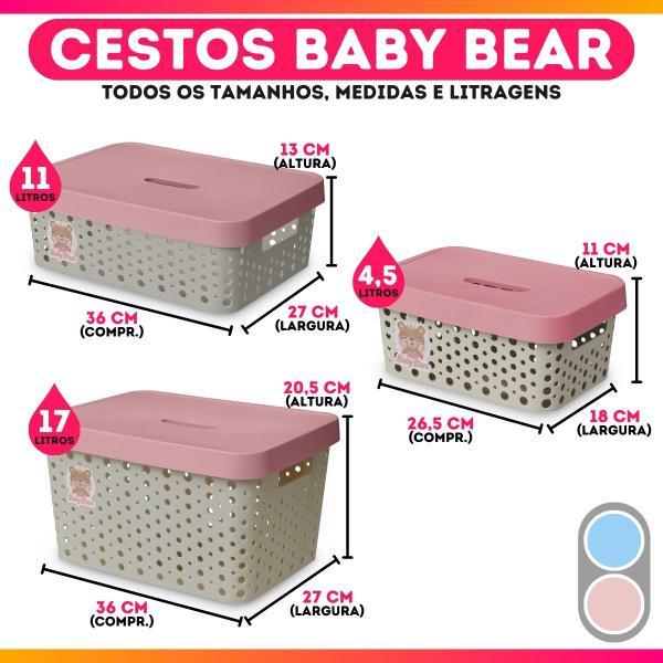 Imagem de Kit 2 Caixas Cesto Organizador Baby Bear Rosa Azul 11L Trama Rattan Infantil Quarto Criança - Usual