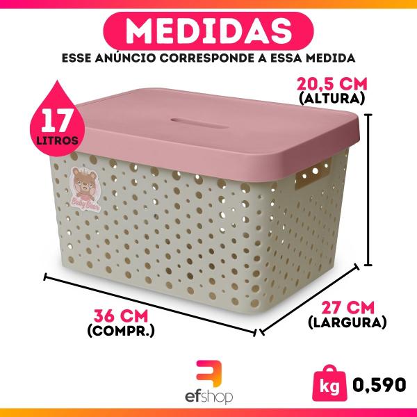 Imagem de Kit 2 Caixas Cesto Organizador Baby Bear Rosa Azul 17L Trama Rattan Infantil Quarto Criança - Usual