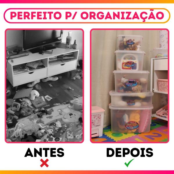 Imagem de Kit 2 Caixas Cesto Organizador Preta Prata C/ Tampa e Trava Proteção 30 L - Uninjet