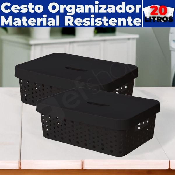 Imagem de Kit 2 Caixas Cestos Organizadores C/ Tampa Armário Gaveta Lavanderia 20L (46X34)