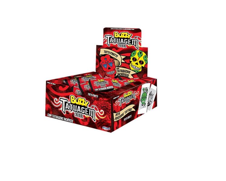 Kit 2 Caixas Chiclete Buzzy Tutti Frutti Tatuagem Riclan - geral Imagem de Kit 2 Caixas Chiclete Buzzy Tutti Frutti Tatuagem Riclan