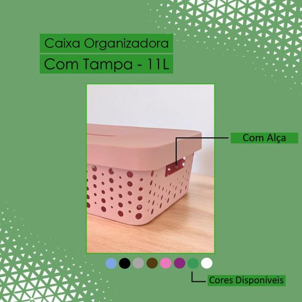 Imagem de Kit 2 Caixas Organizador com Tampa 11 Litros Rattan Usual 36x27x12 Multiuso Organizador de Ambiente Gaveta