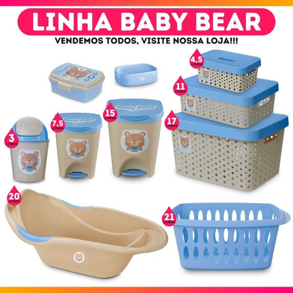 Imagem de Kit 2 Caixas Organizadora Baby Bear Trama Rattan Infantil Pequena 4,5L Rosa Azul - Usual Utilidades