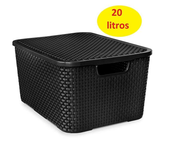 Imagem de Kit 2 Caixas Organizadora Plástico Preto 20 Litros Rattan