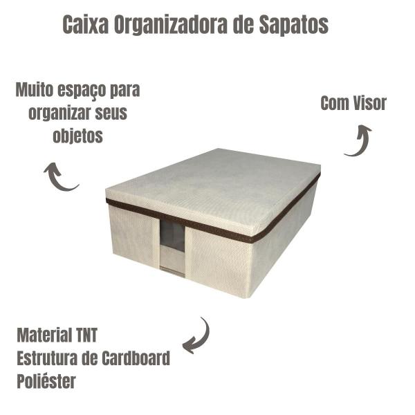 Imagem de Kit 2 Caixas Organizadora Sapato Com Tampa e Visor Dobravel Multiuso Clouset Guarda Roupa Linha Premium Luxo