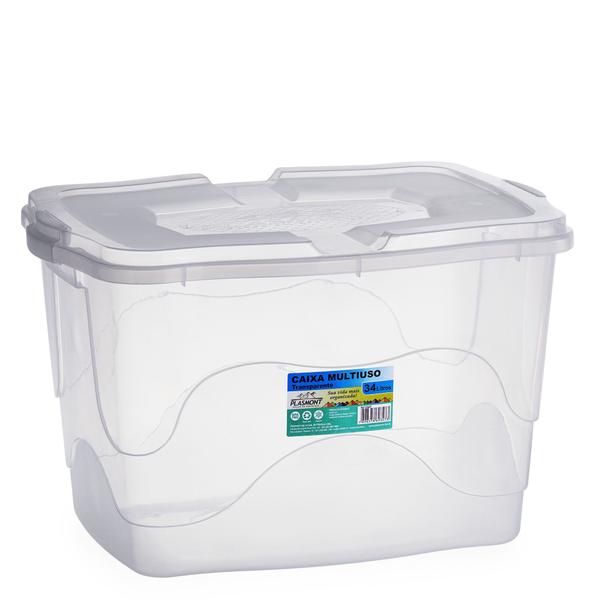 Kit 2 Caixas Organizadora Transparente 34 L C/ Tampa E Trava - Ana Decorações Imagem de Kit 2 Caixas Organizadora Transparente 34 L C/ Tampa E Trava