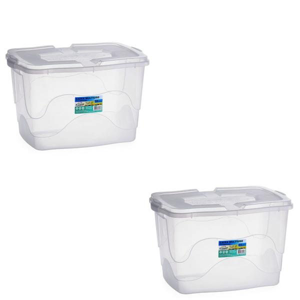 Kit 2 Caixas Organizadora Transparente 34 L C/ Tampa E Trava - Ana Decorações Imagem de Kit 2 Caixas Organizadora Transparente 34 L C/ Tampa E Trava