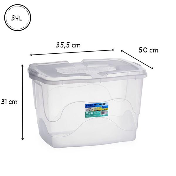 Kit 2 Caixas Organizadora Transparente 34 L C/ Tampa E Trava - Ana Decorações Imagem de Kit 2 Caixas Organizadora Transparente 34 L C/ Tampa E Trava