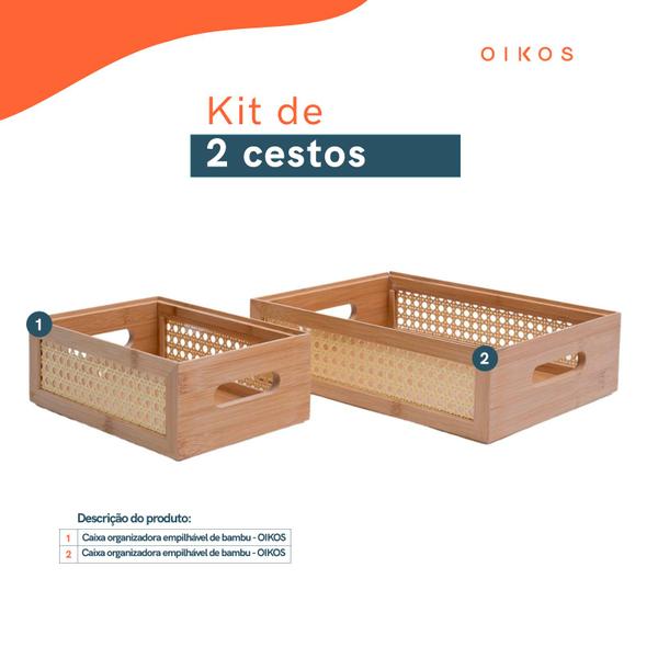 Imagem de Kit 2 caixas organizadoras bambu e palhinha Oikos