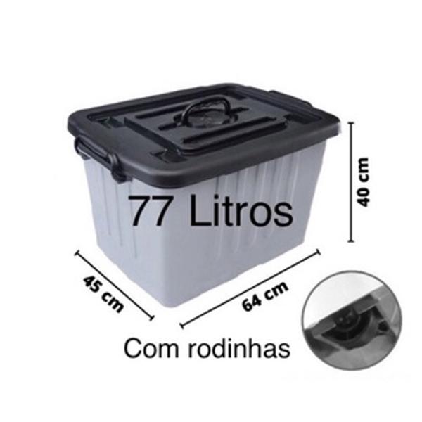 Imagem de kit 2 caixas organizadoras cinza 77 litros com tampa e rodinhas