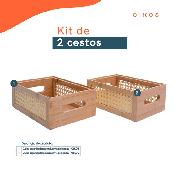 Imagem de Kit 2 caixas organizadoras de bambu e palhinha - Oikos