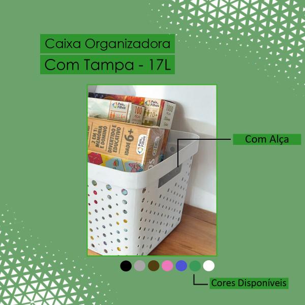 Imagem de Kit 2 Caixas Organizadoras Multiuso 17 Litros Cada Com Tampa de Fácil Encaixe Alça Vazada