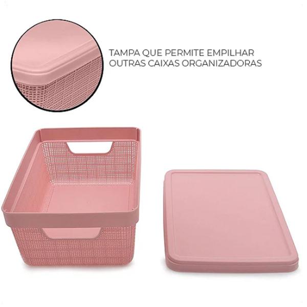 Imagem de Kit 2 Caixas Organizadoras Multiuso Decorativa Juta 5L Rosa