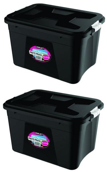 Kit 2 Caixas Organizadoras Multiuso Preta 56 Litros Com Travas e Tampa PP Uninjet Kit 2 Caixas Organizadoras Multiuso Preta 56 Litros Com Travas e Tampa PP Uninjet