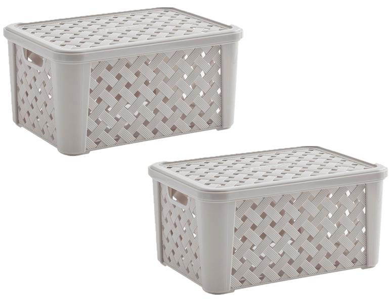 Imagem de Kit 2 Caixas Organizadoras RATTAN 37Lts C/Tampa 51x35x21cm Creme 711 Paramount