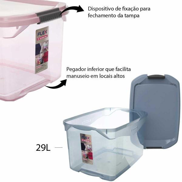 Kit 2 Caixas Organizadoras Transparente Tampa Com Travas 29L - Sanremo Imagem de Kit 2 Caixas Organizadoras Transparente Tampa Com Travas 29L