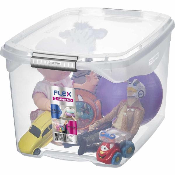 Kit 2 Caixas Organizadoras Transparente Tampa Com Travas 29L - Sanremo Imagem de Kit 2 Caixas Organizadoras Transparente Tampa Com Travas 29L