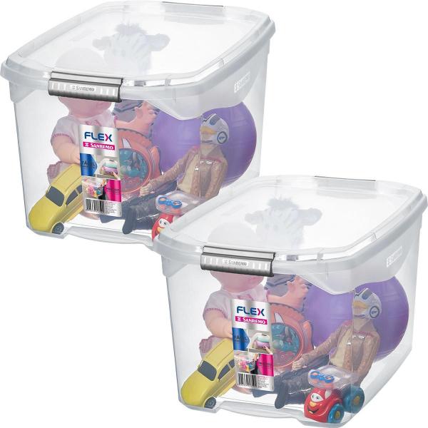 Kit 2 Caixas Organizadoras Transparente Tampa Com Travas 29L - Sanremo Imagem de Kit 2 Caixas Organizadoras Transparente Tampa Com Travas 29L