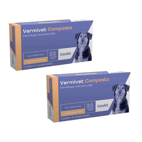 Imagem de Kit 2 Caixas Vermífugo Biovet Vermivet Composto 600mg - 4 comprimidos por unidade