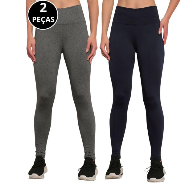 Imagem de Kit 2 Calça Legging Lisa Feminina Cintura Alta Tendência Fitness Academia Casual