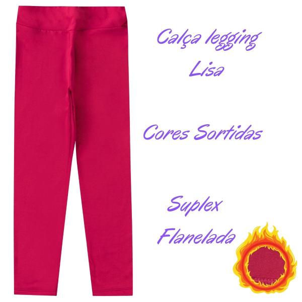 Imagem de Kit 2 Calças Legging Flanelada Infantil Juvenil Menina Térmica Leg Suplex (Cotton) Peluciado Forrado Quentinha Inverno Tamanho 4 ao 16