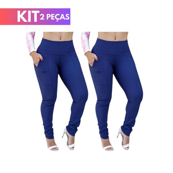 Imagem de Kit 2 Calças Leggings Montaria Forrada Térmica Com Bolsos Inverno