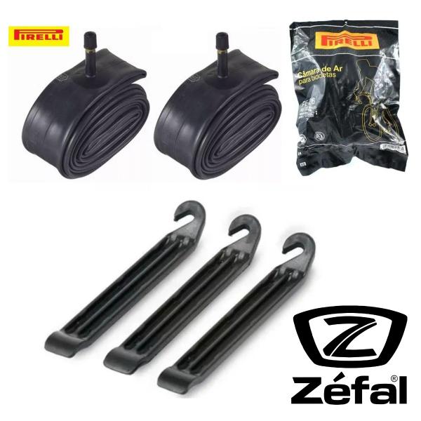 Imagem de Kit 2 Câmaras Pirelli 26 Bico Grosso + Espatula Zefal Bike