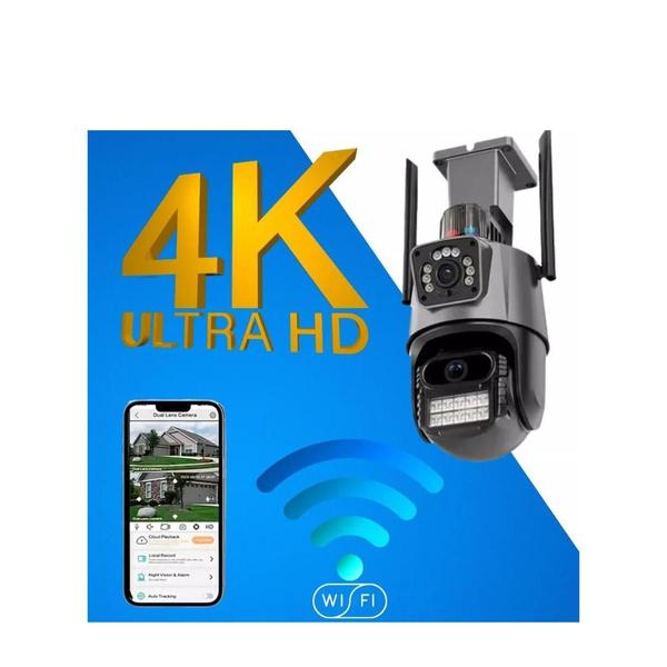 Imagem de Kit 2 Câmera De Segurança Externa Lente Dupla 4k Led Sirene Policial Cartão 128gb