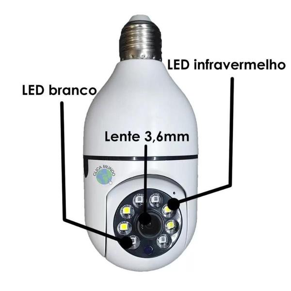 Kit 2 Câmera De Segurança Lâmpada Panoramica Wifi Espia C/rastreio Full Hd Visão Noturna Infravermelho Interna.Externa - Camera Ip Lampada 360 Imagem de Kit 2 Câmera De Segurança Lâmpada Panoramica Wifi Espia C/rastreio Full Hd Visão Noturna Infravermelho Interna.Externa