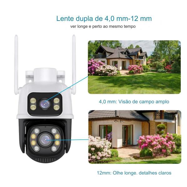 Imagem de KIT 2 Câmera IP Externa HD 3MP Sem Fio, Dupla Lente, Visão Noturna, WiFi Duplo, IP66, à Prova d'Água e Poeira, Comunicação Bidirecional, ICSee HD