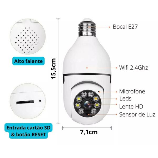 Imagem de Kit 2 Camera Ip Segurança Lampada Panoramica 360 Wifi Espia Com Rastreio