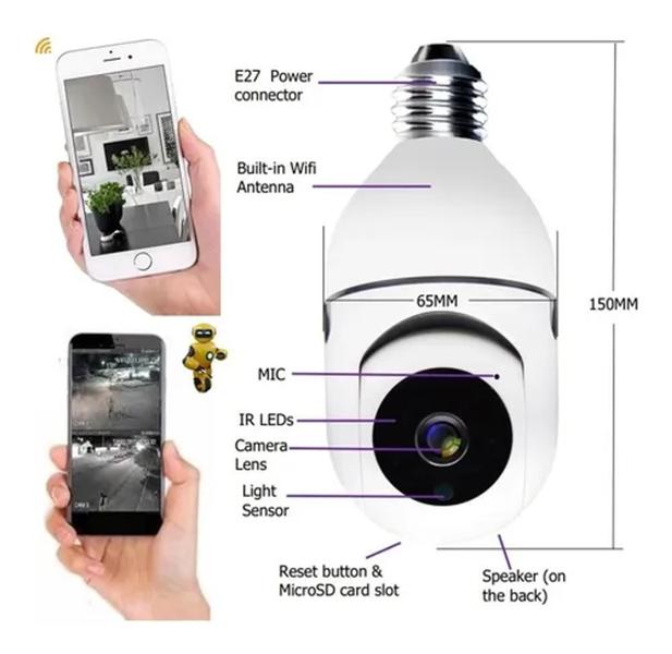 Imagem de Kit 2 Camera Ip Segurança Lampada Yoosee Panoramica Wifi1080 Espia