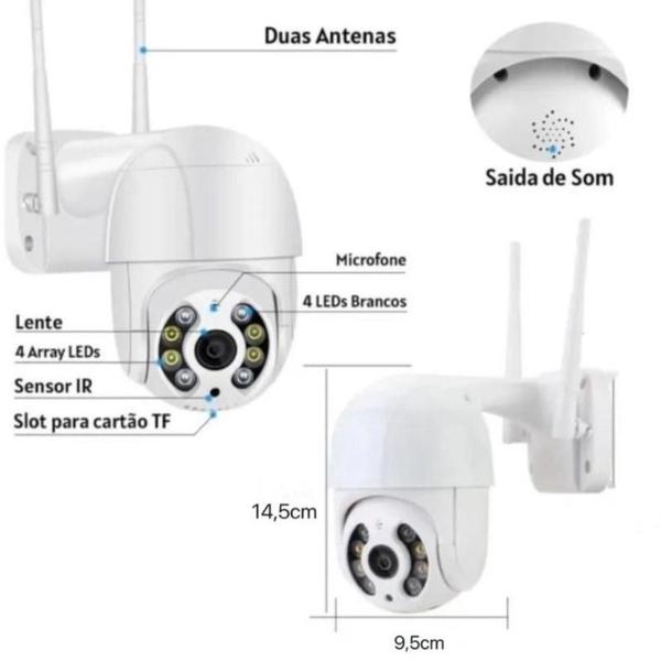Imagem de KIT 2 Câmeras de Segurança Domo WiFi PTZ externa, Câmera IP sem fio com visão de 360, Visão noturna colorida, Áudio