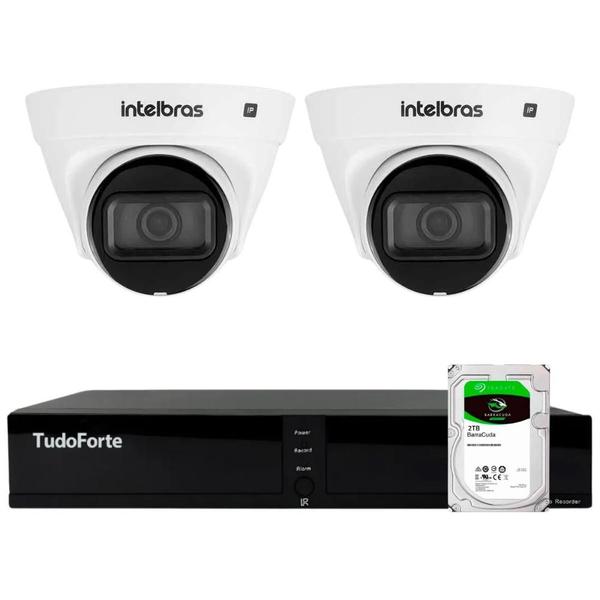 Imagem de Kit 2 Câmeras Dome VLP 1230 D IP Full HD 1080p IP67 IR 30m Intelbras + DVR Tudo Forte TFHDX 3304 4 Canais + HD 2TB Barracuda