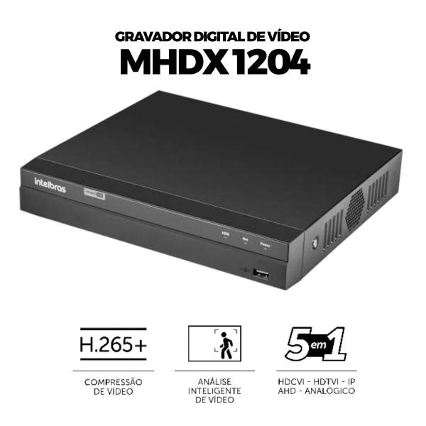 Imagem de Kit 2 Câmeras Full HD 1080p 2MP Bullet 20 Metros Infravermelho Tudo Forte + DVR Gravador de Video Inteligente Intelbras MHDX 1204 4 Canais + HD 2TB